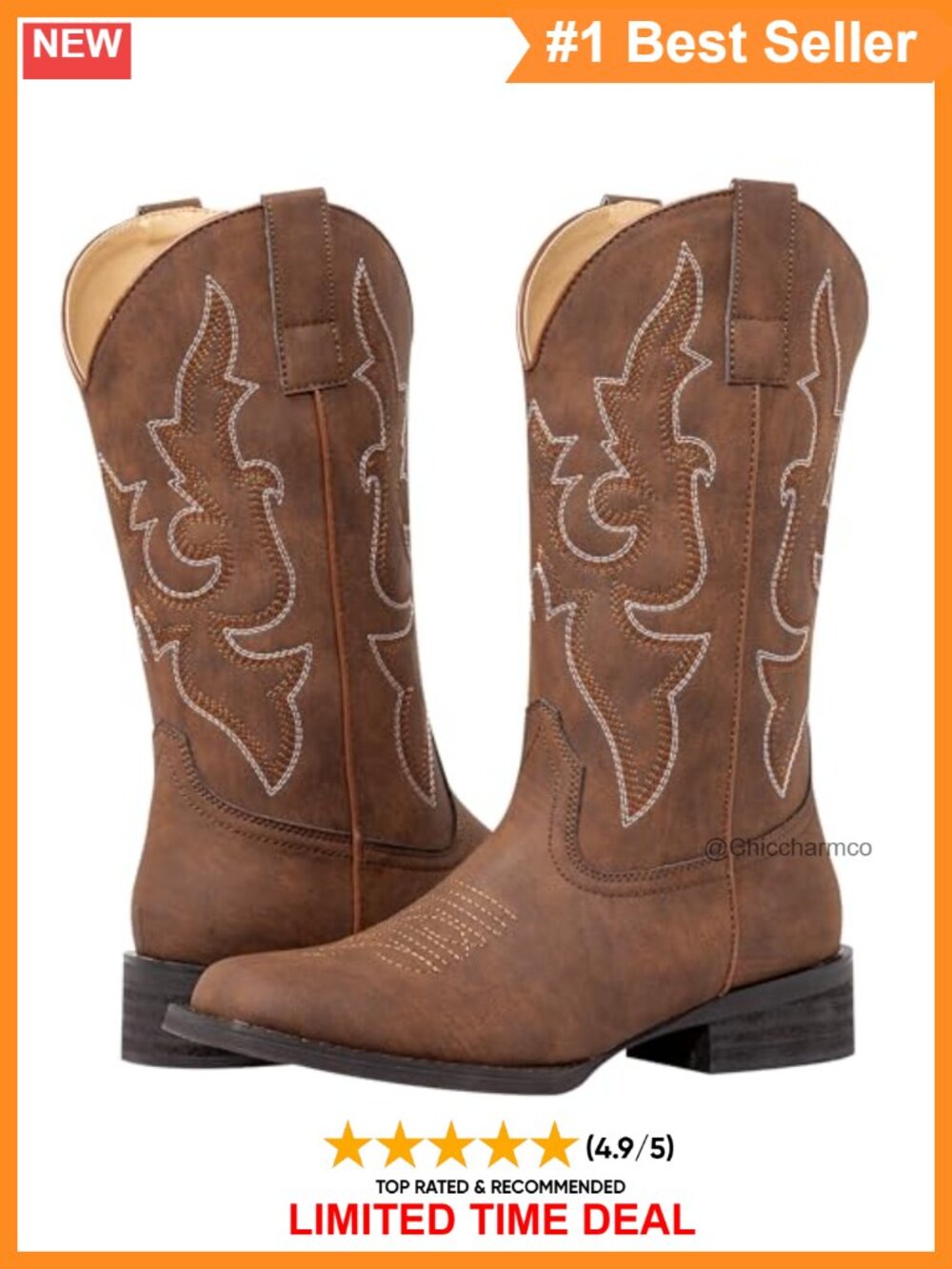 Cowgirl Boots Faux Leather Square Toe Western Boots